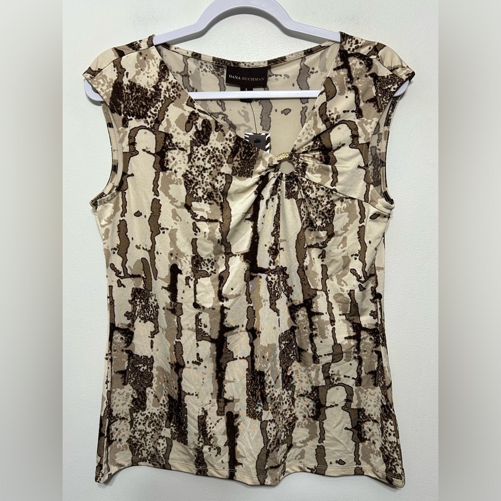 New! Dana Buchman Cobblestone Brick Keyhole Sleeveless Blouse Womens Size Small